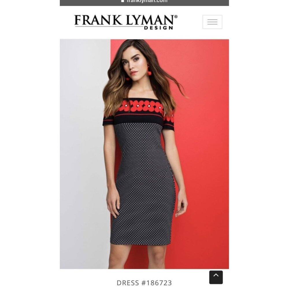 Frank Lyman Design Black/White Polka dot Sheath Red off-shoulder Size 12
